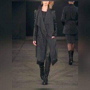 Annette Gortz AW/14 Kubus Grey Leather-Trim Belted Cardigan
